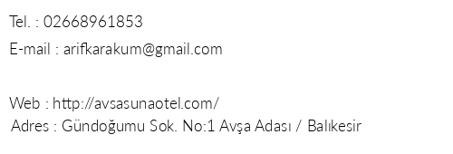 Ava Suna Hotel telefon numaralar, faks, e-mail, posta adresi ve iletiim bilgileri